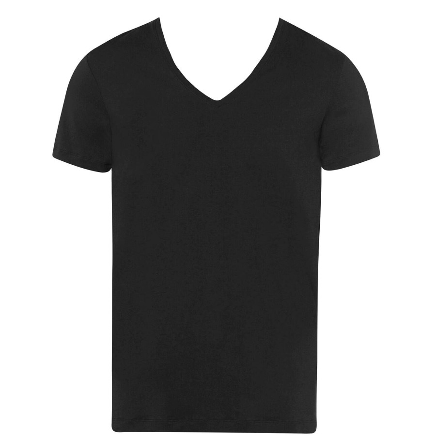 Homme Hanro T-Shirt Et Debardeur Homme | T-Shirt Col V Homme En Coton Noir