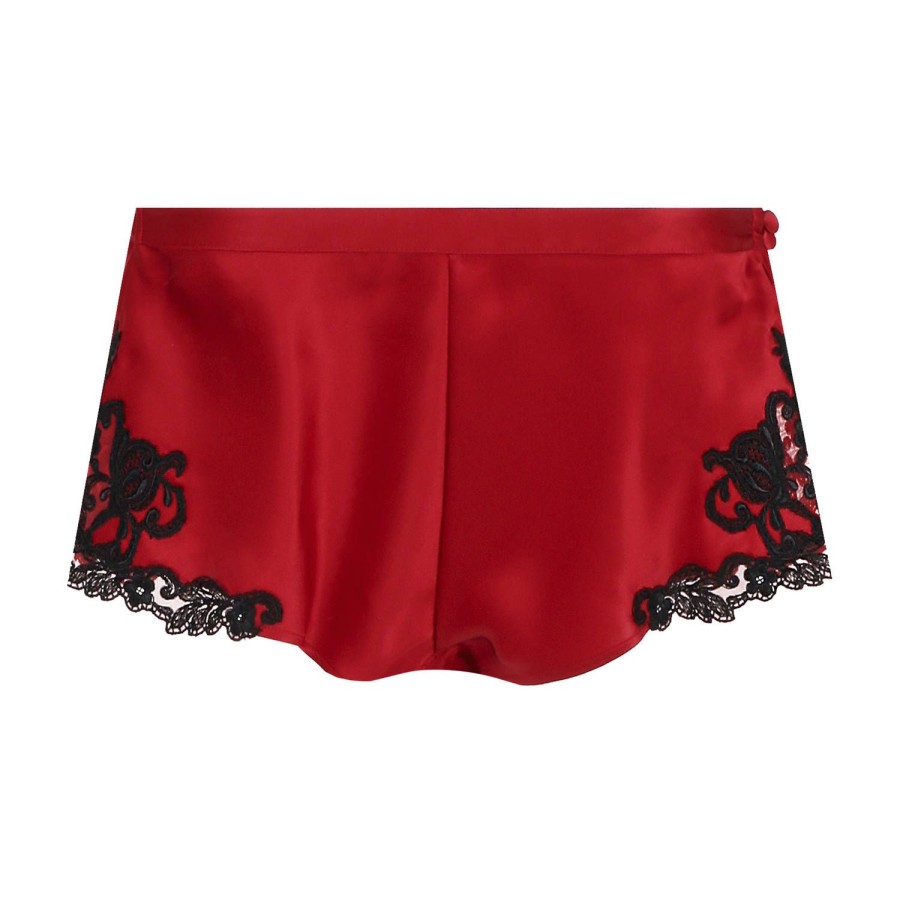 Lingerie De Nuit La Perla | Short En Soie Rouge Noir