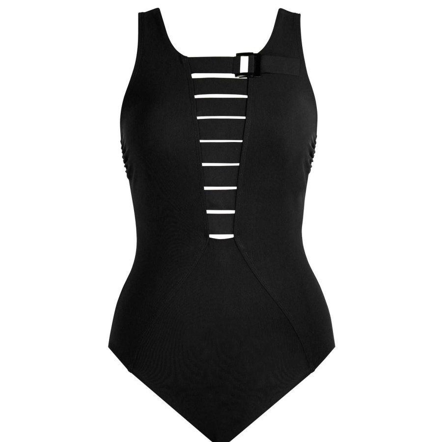 Maillots De Bain Amoressa Gainant / Sculptant / Ventre Plat | Maillot De Bain 1 Piece Lissant Constantine Sans Armatures Noir