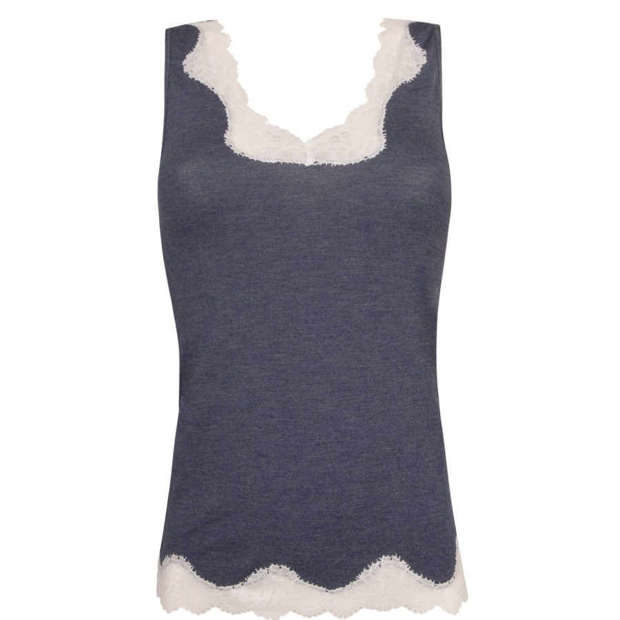 Lingerie De Nuit Antigel | Top Sans Manches Bleu Chine Nacre