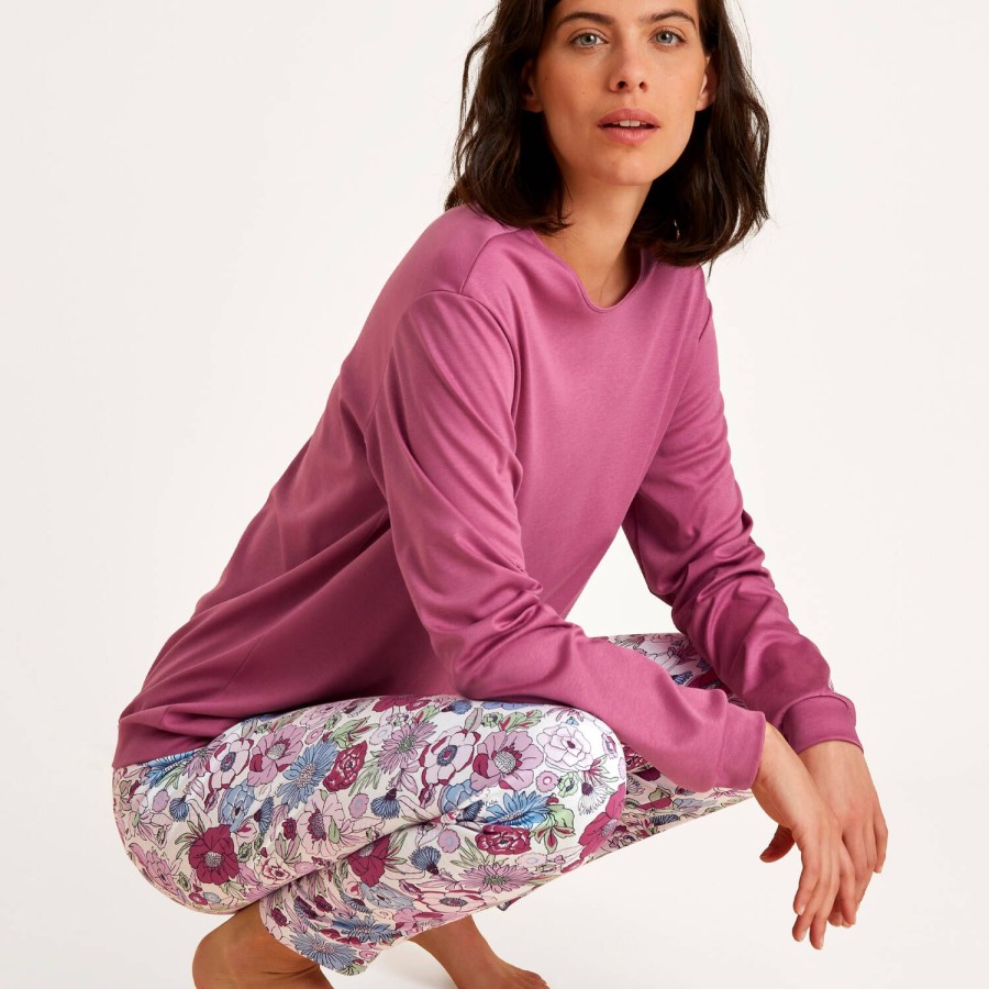 Lingerie De Nuit Calida | Pyjama Sweat En Coton Red Violet