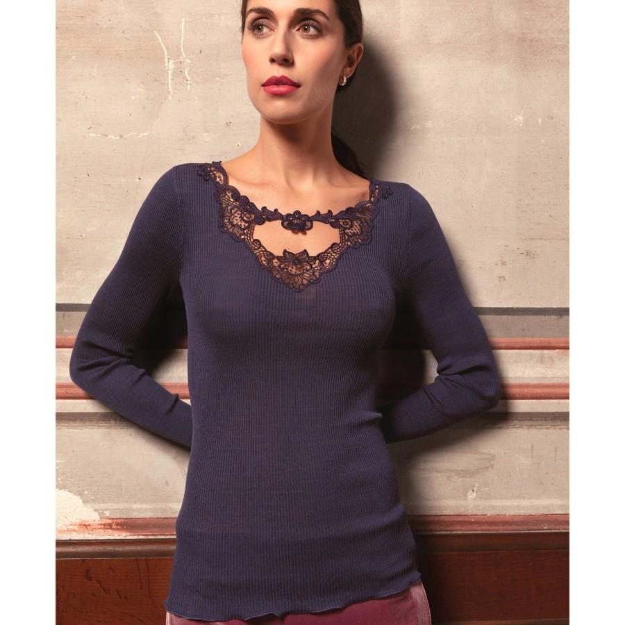 Lingerie De Nuit Oscalito | Pull Manches Longues En Laine Et Soie Mirtillo