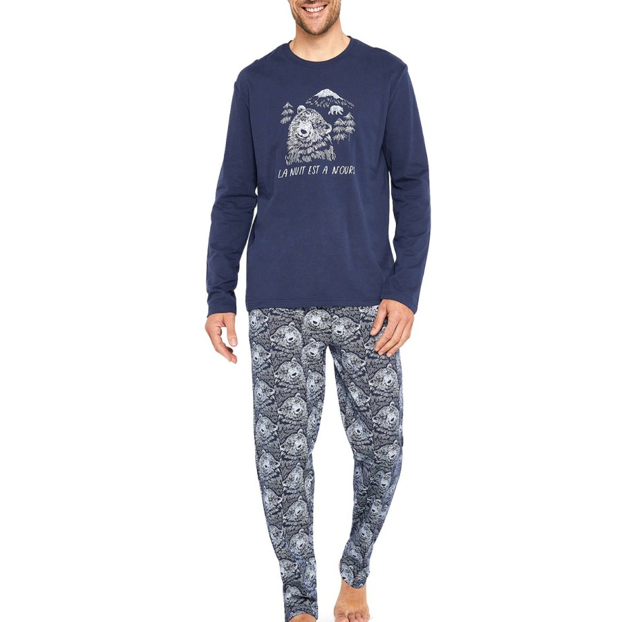 Homme Arthur Pyjama Homme | Pyjama Col Rond Homme En Coton Marine