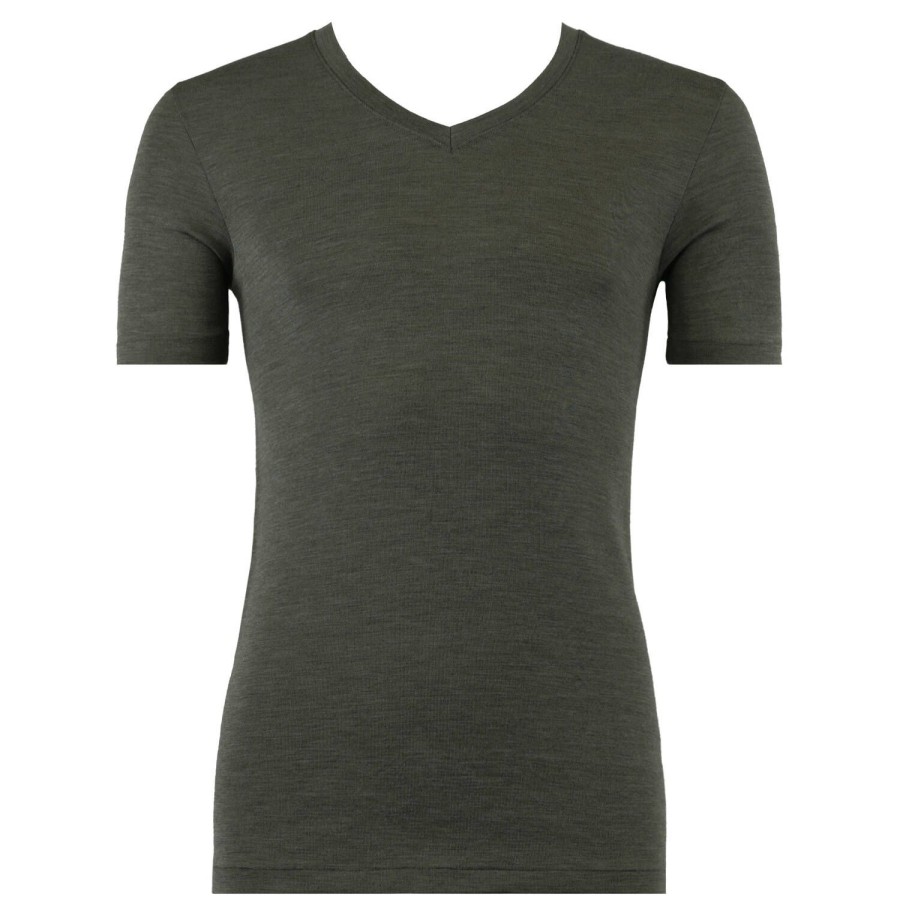 Homme Oscalito T-Shirt Et Debardeur Homme | T-Shirt Col V Homme En Laine Et Soie Dark Green