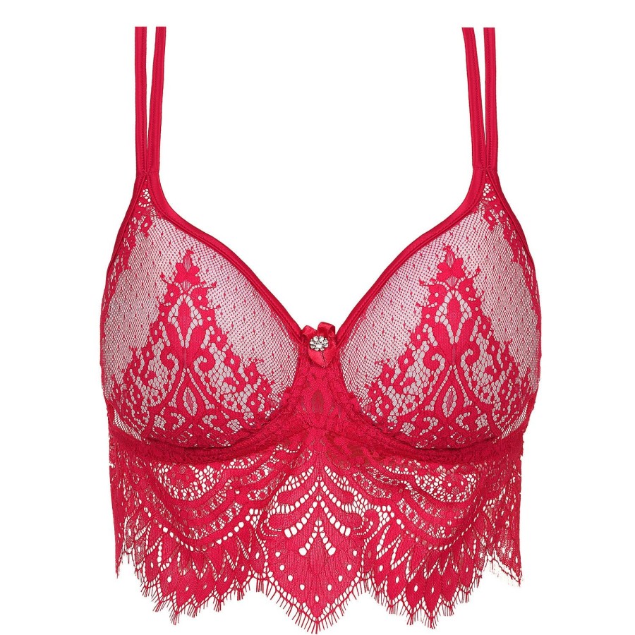 Soutiens-Gorge Prelude | Soutien-Gorge Bustier Decollete Plongeant En Dentelle Rouge