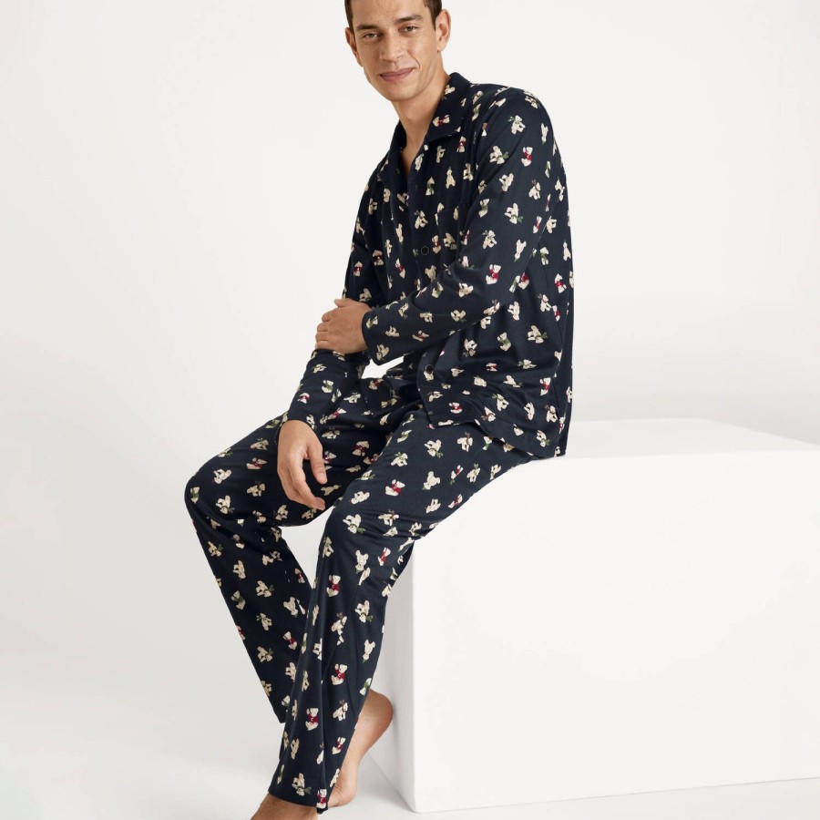 Homme Calida Pyjama Homme | Pyjama Chemise Homme En Coton Dark Sapphire