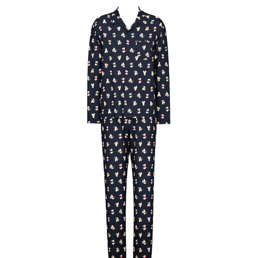 Homme Calida Pyjama Homme | Pyjama Chemise Homme En Coton Dark Sapphire