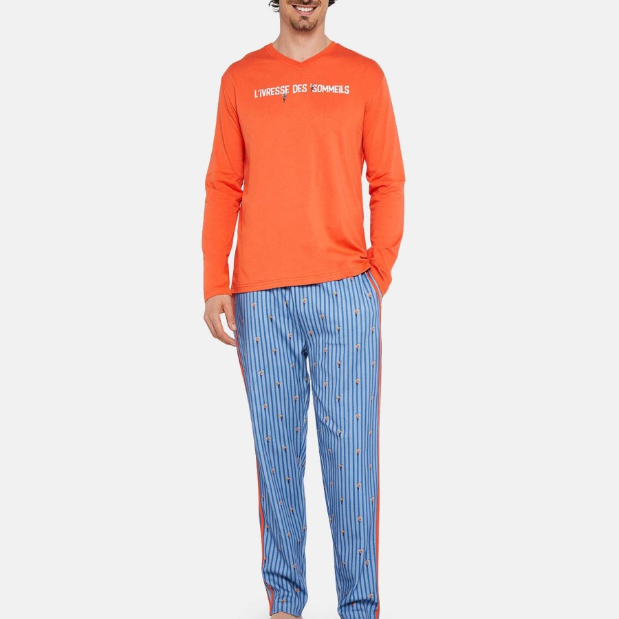 Homme Arthur Pyjama Homme | Pyjama Col V Homme En Coton Bleu