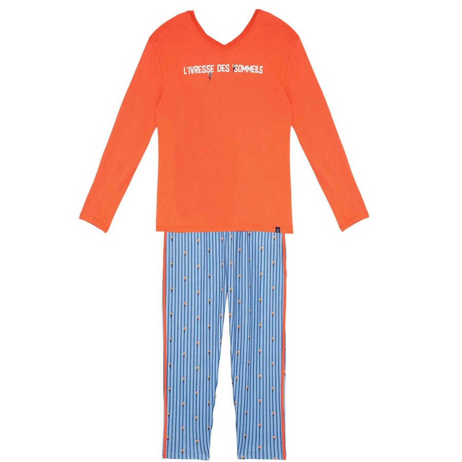 Homme Arthur Pyjama Homme | Pyjama Col V Homme En Coton Bleu