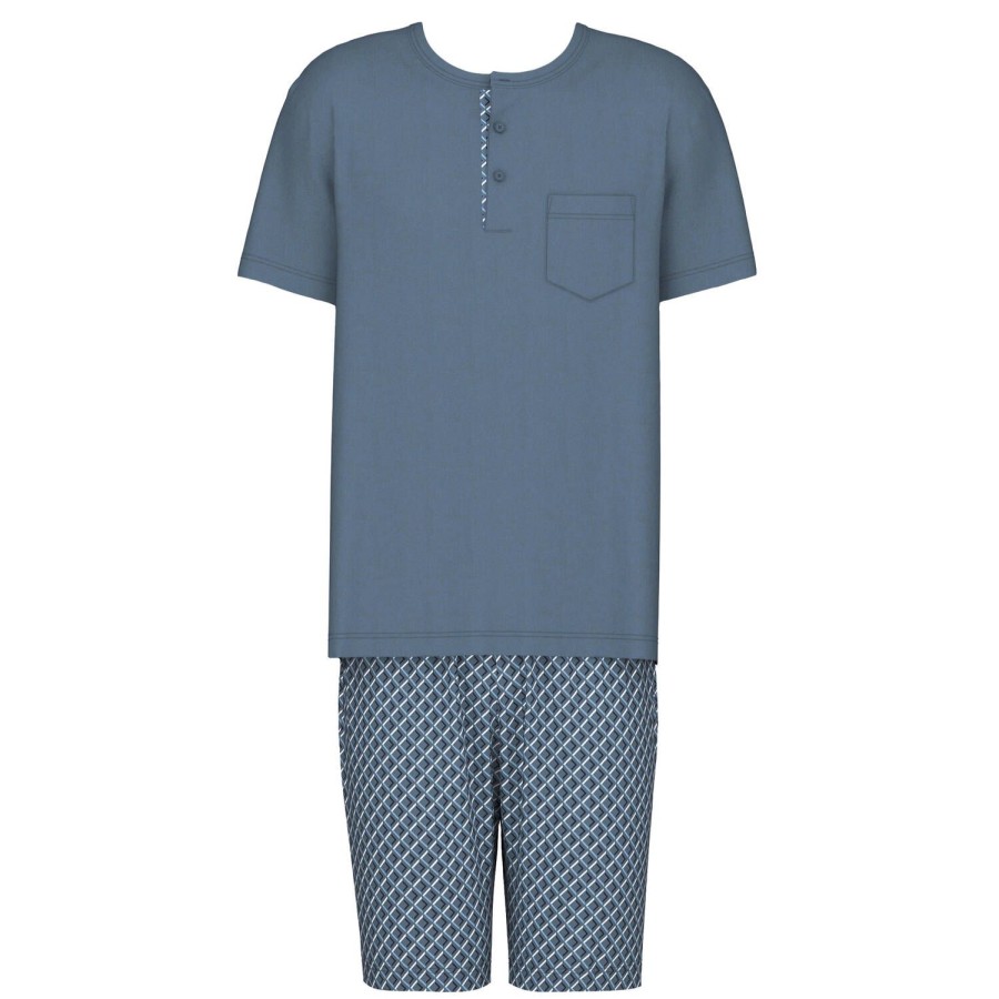 Homme Calida Pyjama Homme | Pyjama Manches Courtes Homme En Coton Vintage Indigo