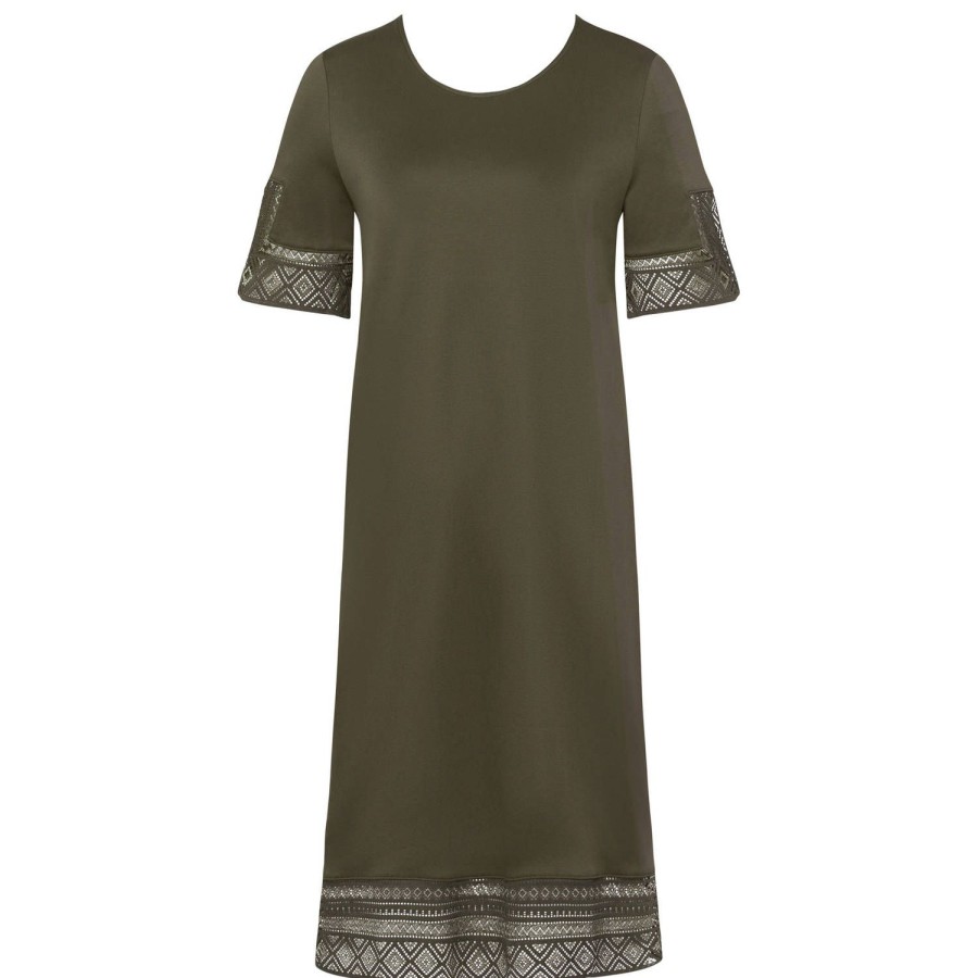 Lingerie De Nuit Hanro | Chemise De Nuit Manches Courtes En Coton Olive