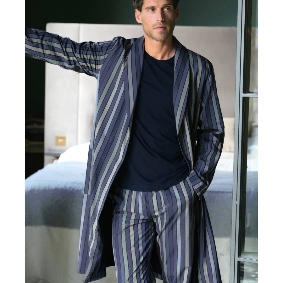 Homme Hanro Peignoir & Robe De Chambre Homme | Peignoir Homme En Coton Everblue Stripe