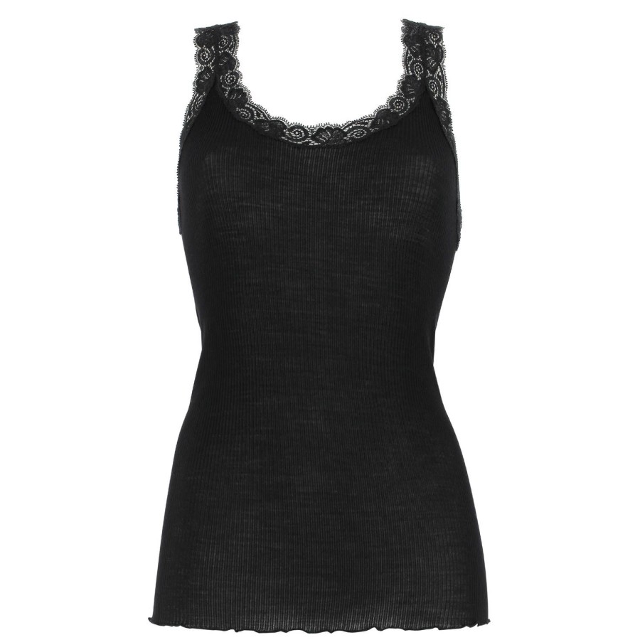 Lingerie De Nuit Oscalito | Debardeur En Laine Merinos Et Soie Noir