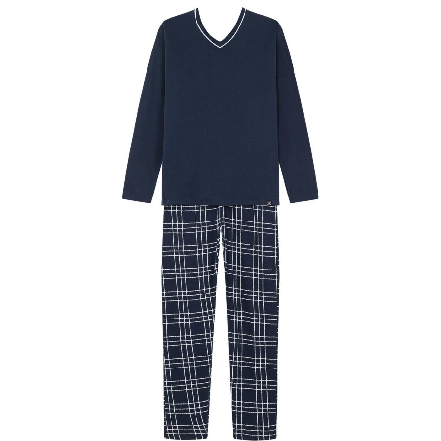 Homme Arthur Pyjama Homme | Pyjama Col V Homme En Coton Bleu Marine