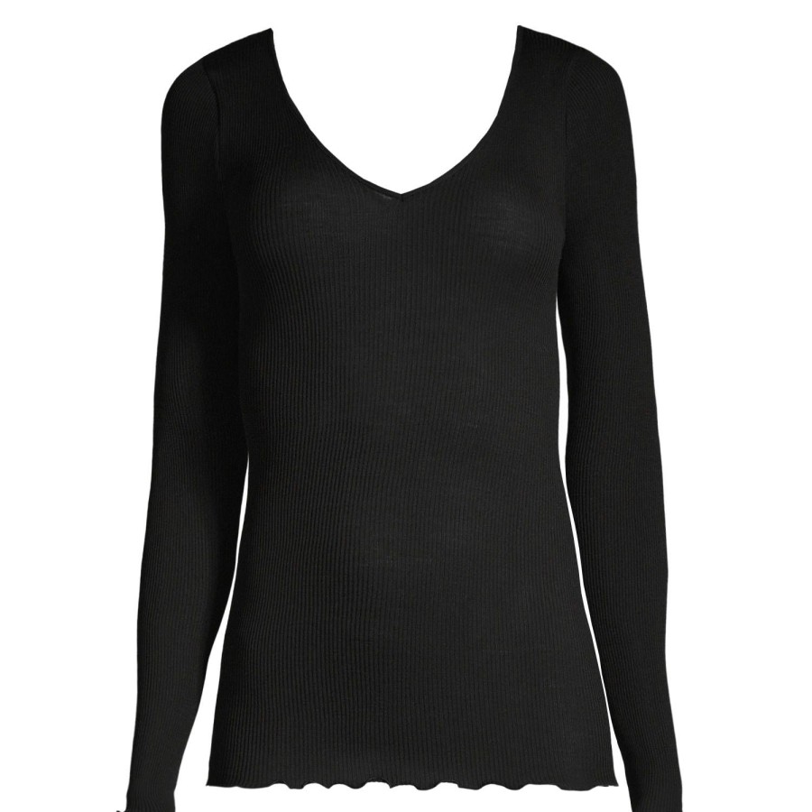 Lingerie De Nuit Oscalito | Pull Manches Longues En Laine Et Soie Noir