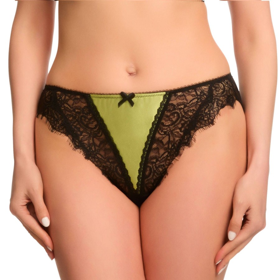 Culottes Dita Von Teese | Slip Ouvert En Dentelle Et Satin Black/Olivine