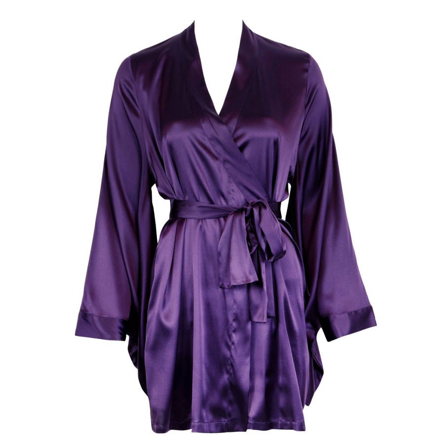 Lingerie De Nuit Marjolaine | Kimono Court En Soie Prune