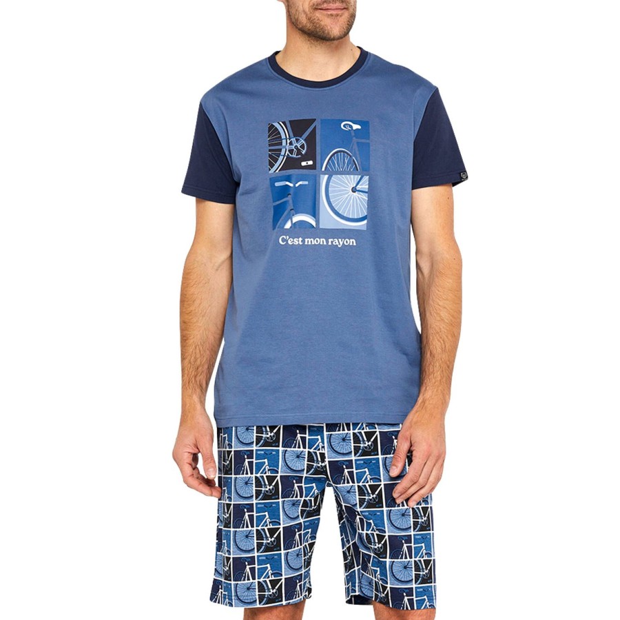 Homme Arthur Pyjama Homme | Pyjama Short Homme En Coton Bleu Marine