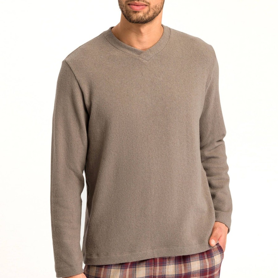 Homme Hanro Ensemble De Detente Homme | Pull Homme En Coton Mocha Stone