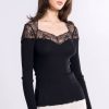 Lingerie De Nuit Oscalito | Pull En Laine Merinos Et Soie Noir