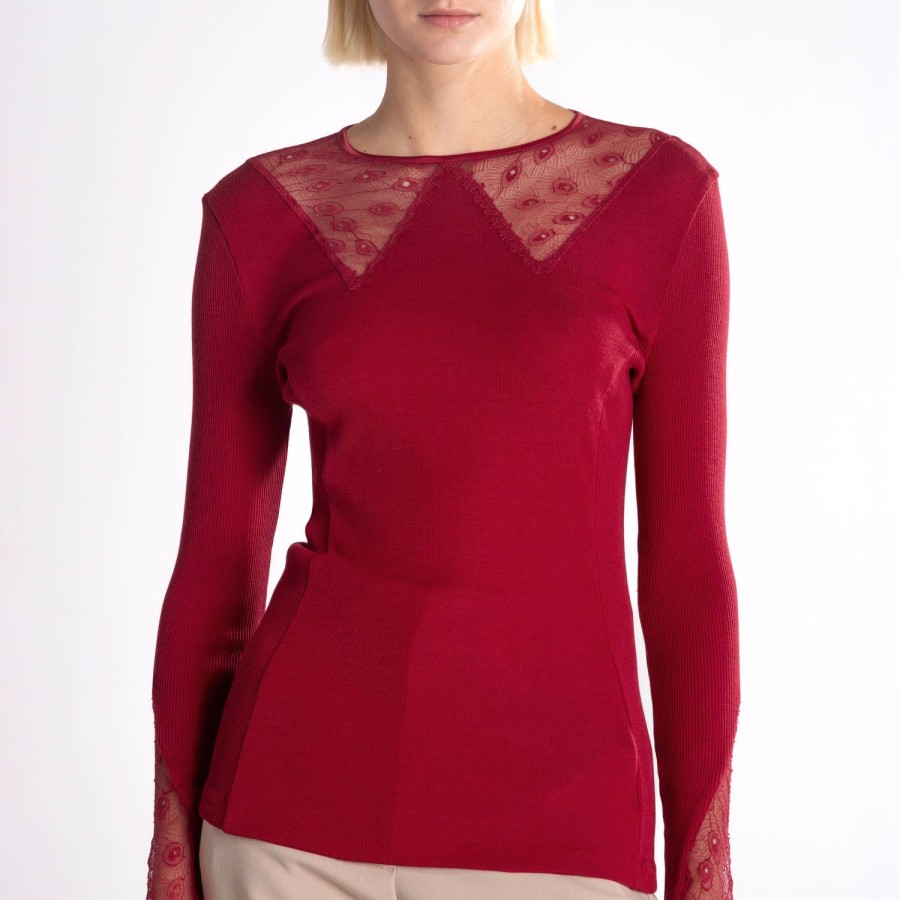 Lingerie De Nuit Oscalito | Pull Col Rond En Laine Merinos Et Soie Rosso