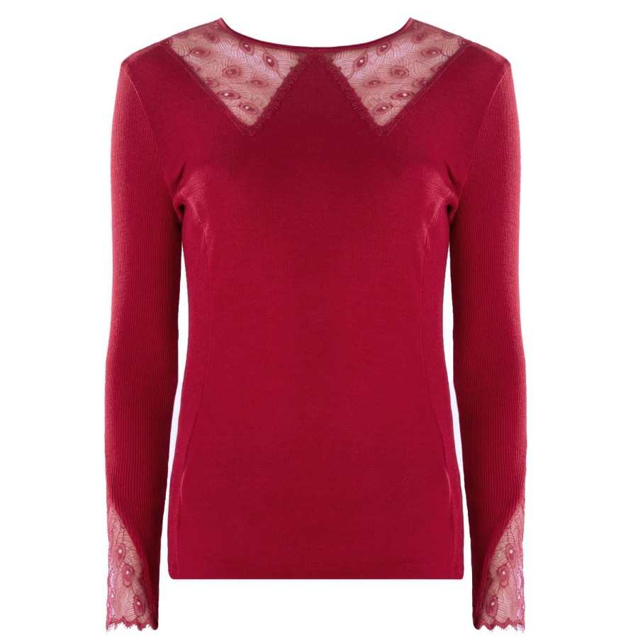 Lingerie De Nuit Oscalito | Pull Col Rond En Laine Merinos Et Soie Rosso