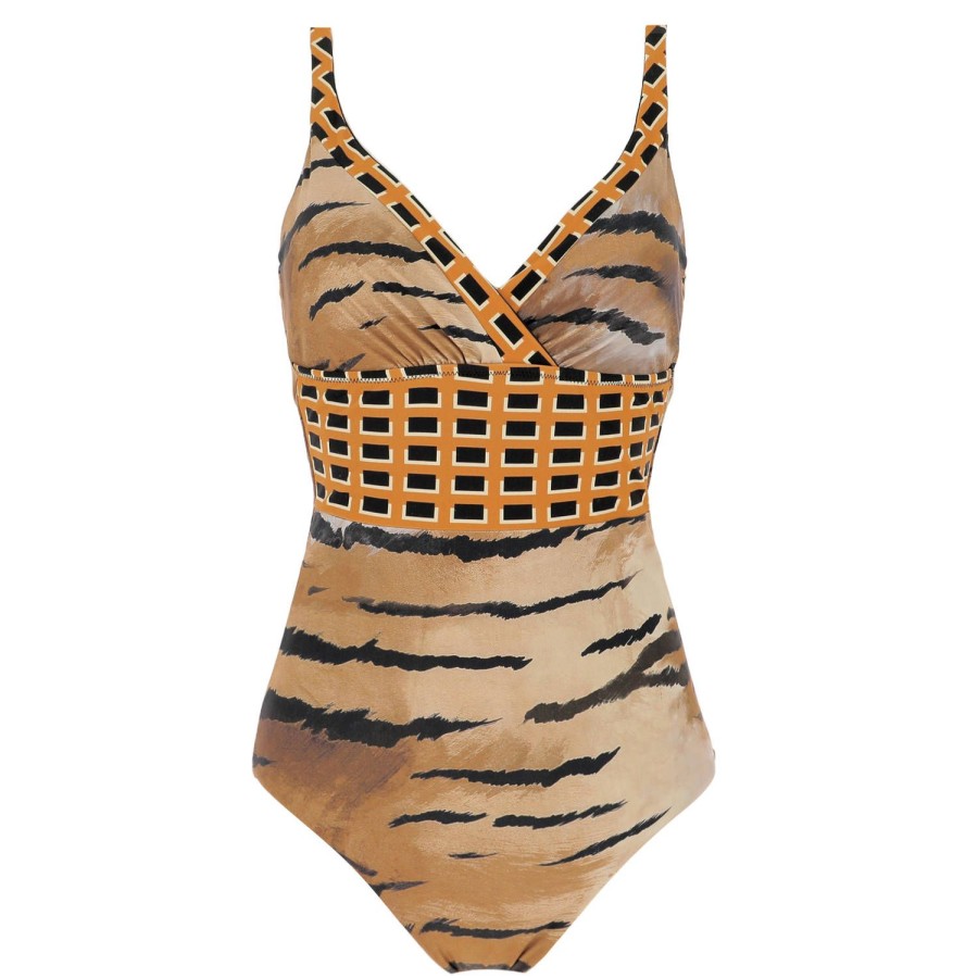 Maillots De Bain Miradonna Gainant / Sculptant / Ventre Plat | Maillot De Bain 1 Piece Lissant Decollete Emera Sans Armatures Brun