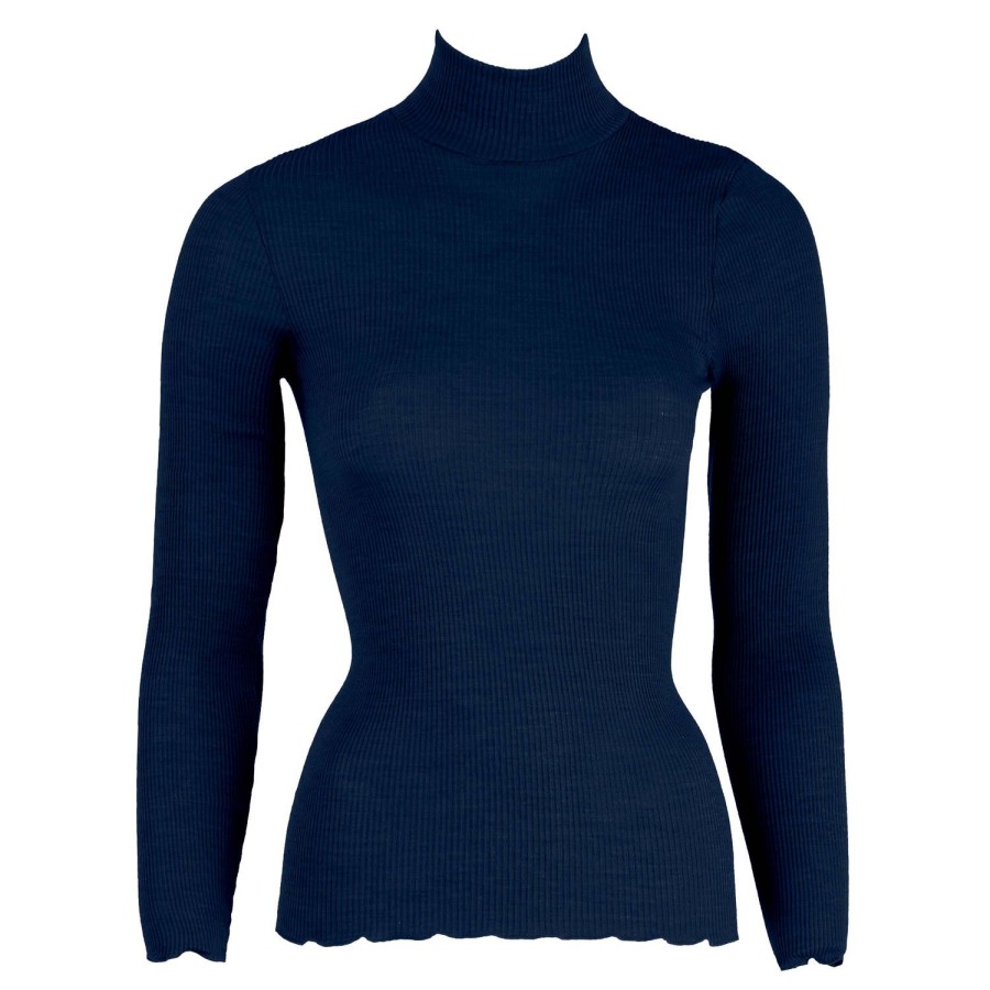 Lingerie De Nuit Oscalito | Pull Col Cheminee En Laine Merinos Et Soie Blu