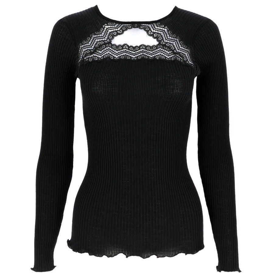 Lingerie De Nuit Oscalito | Pull Col Rond En Laine Et Soie Noir