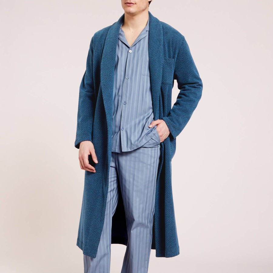 Homme Laurence Tavernier Peignoir & Robe De Chambre Homme | Peignoir Long Homme En Coton Bleu Grise