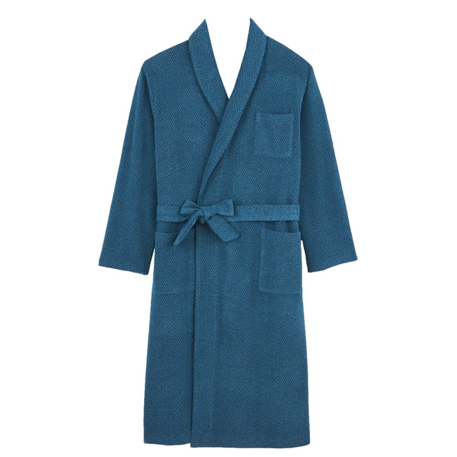 Homme Laurence Tavernier Peignoir & Robe De Chambre Homme | Peignoir Long Homme En Coton Bleu Grise