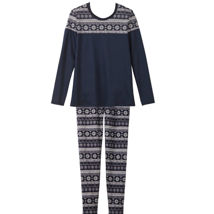 Lingerie De Nuit Calida | Pyjama Manches Longues En Coton Dark Lapis Blue