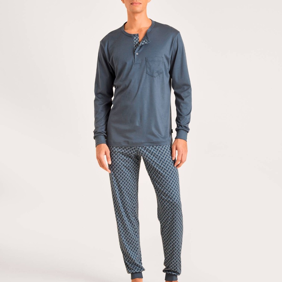 Homme Calida Pyjama Homme | Pyjama Manches Longues Homme En Coton Vintage Indigo