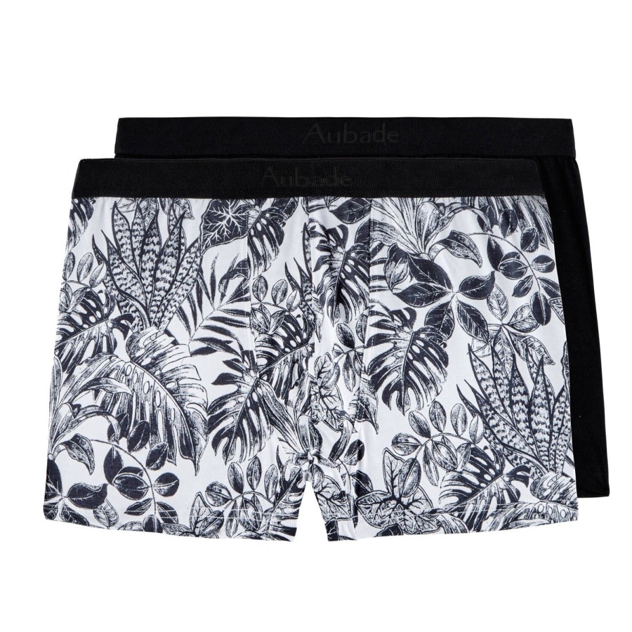 Homme Aubade Boxer Homme | Pack De 2 Boxers Homme En Coton Et Modal Black Leaves