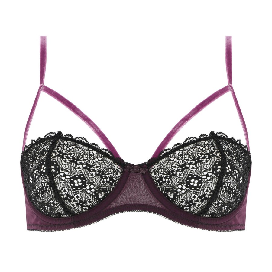 Soutiens-Gorge Les Jupons de Tess | Soutien-Gorge Balconnet Ouvert En Dentelle Bordeaux Noir