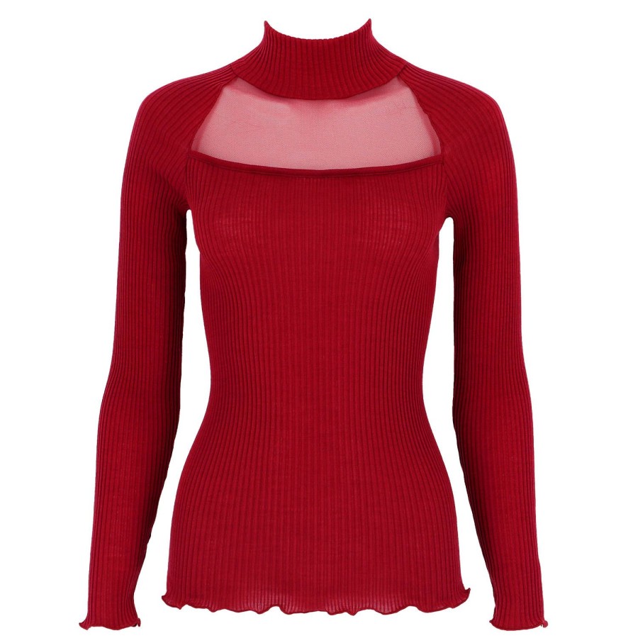 Lingerie De Nuit Oscalito | Pull Col Cheminee En Laine Et Soie Rosso