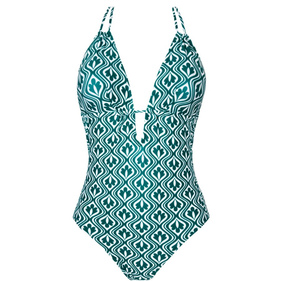 Maillots De Bain Antigel Autres Formes | Maillot De Bain 1 Piece Decollete Sans Armatures Vert Relax