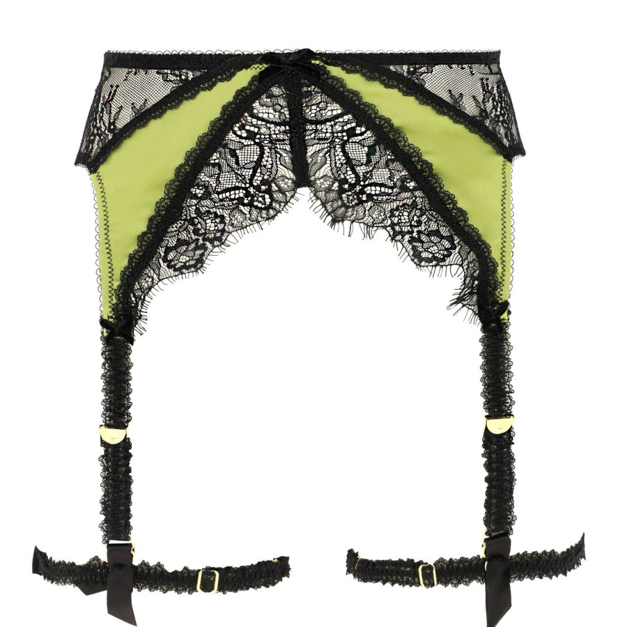 Lingerie Dita Von Teese | Porte-Jarretelles 6 Attaches En Dentelle Et Satin Black/Olivine