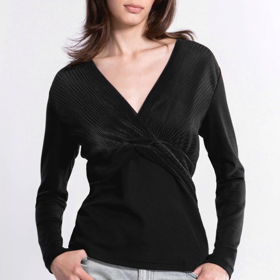 Lingerie De Nuit Oscalito | Pull Col V En Laine Merinos Et Soie Noir