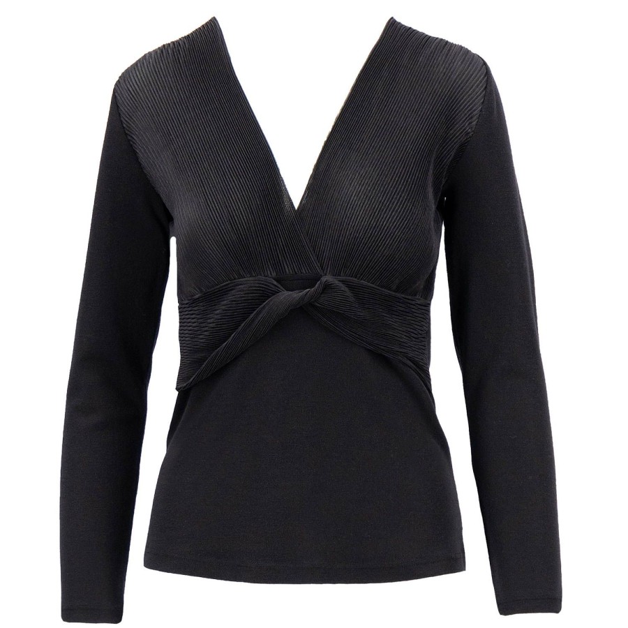 Lingerie De Nuit Oscalito | Pull Col V En Laine Merinos Et Soie Noir