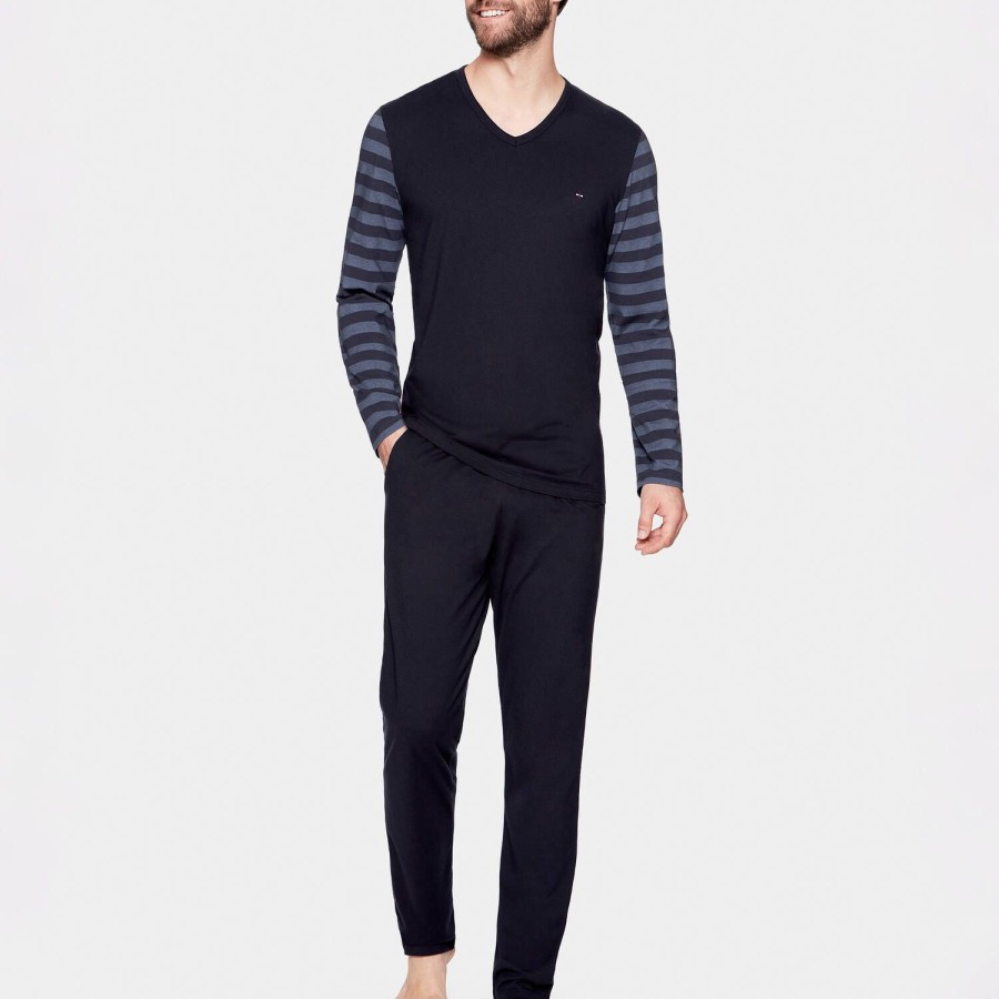 Homme Eden Park Pyjama Homme | Pyjama Homme En Coton Bleu Chine Moyen