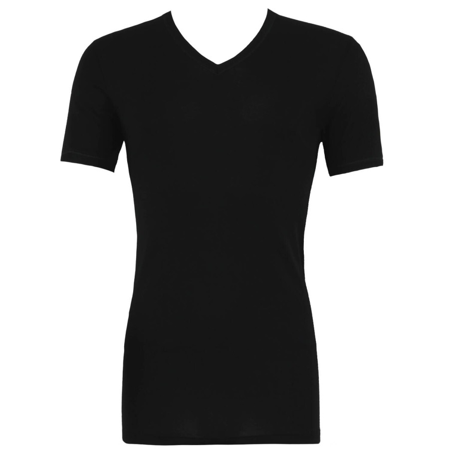 Homme Oscalito T-Shirt Et Debardeur Homme | T-Shirt Col V Homme En Coton Fil D'Ecosse Noir