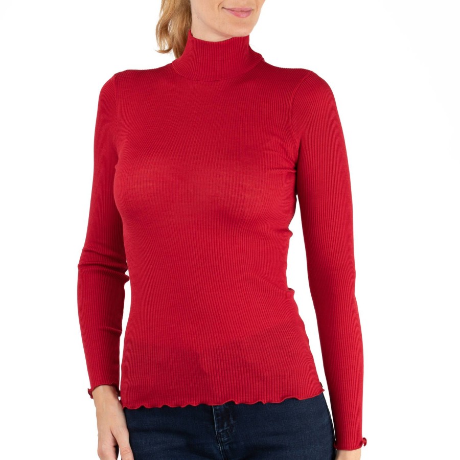 Lingerie De Nuit Oscalito | Pull Col Cheminee En Laine Merinos Et Soie Rouge