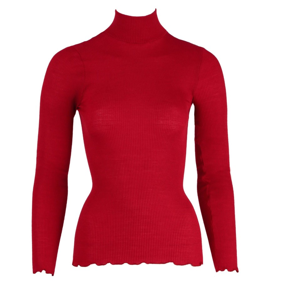 Lingerie De Nuit Oscalito | Pull Col Cheminee En Laine Merinos Et Soie Rouge