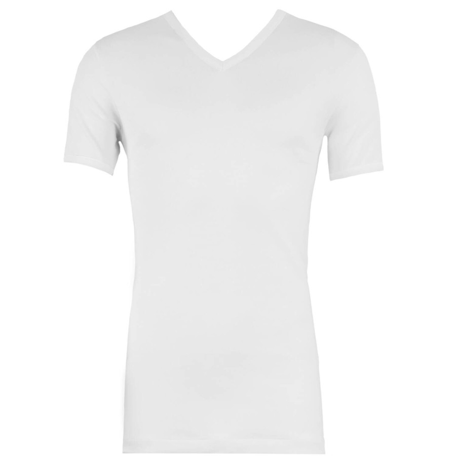 Homme Oscalito T-Shirt Et Debardeur Homme | T-Shirt Col V Homme En Coton Fil D'Ecosse Blanc