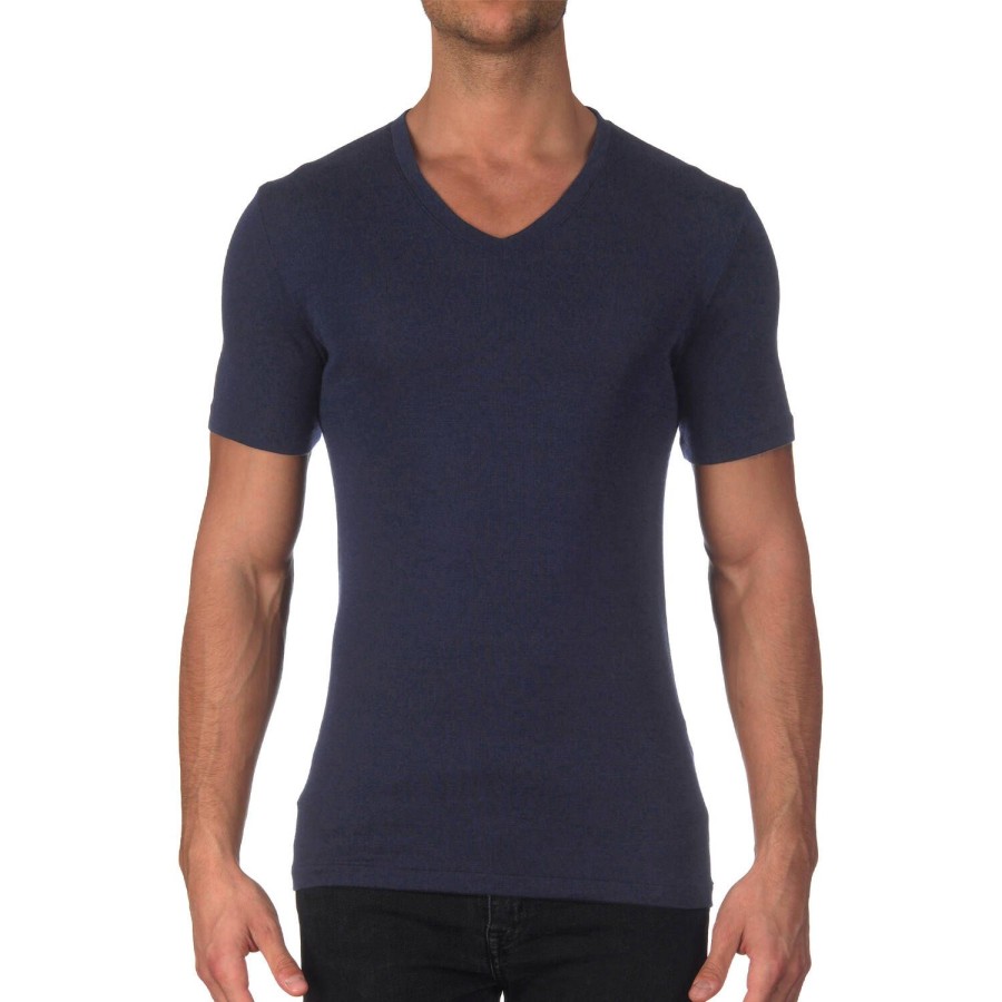 Homme Oscalito T-Shirt Et Debardeur Homme | T-Shirt Col V Homme En Laine Et Soie Blue