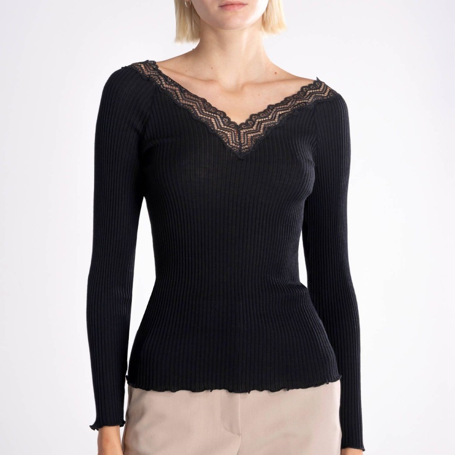 Lingerie De Nuit Oscalito | Pull Col V En Laine Et Soie Noir