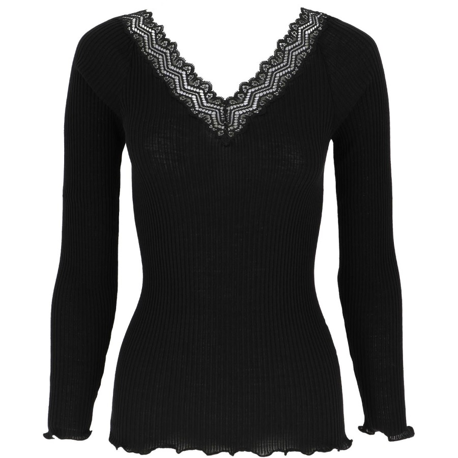 Lingerie De Nuit Oscalito | Pull Col V En Laine Et Soie Noir