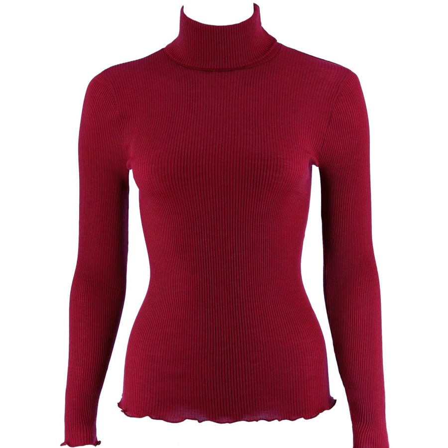 Lingerie De Nuit Oscalito | Pull Col Roule En Laine Merinos Et Soie Rouge