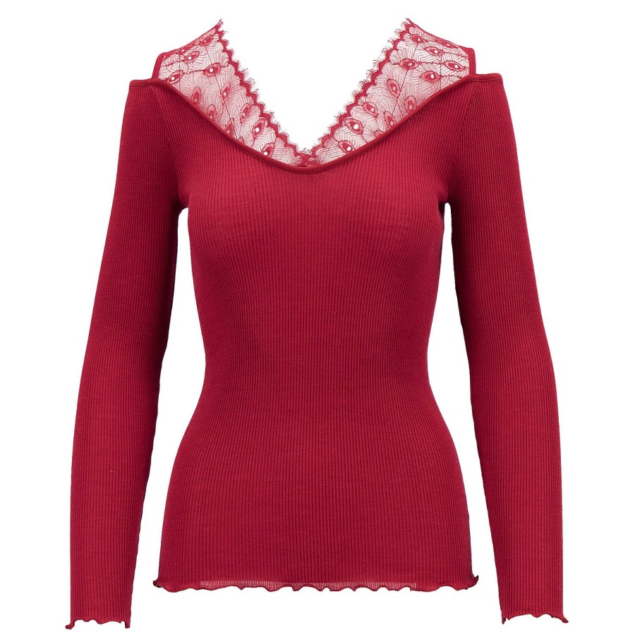 Lingerie De Nuit Oscalito | Pull Col V En Laine Merinos Et Soie Rosso